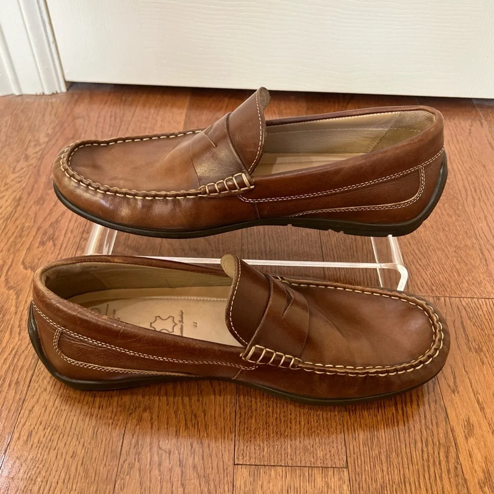 ECCO Mens Brown Leather Driving Penny Loafers Sz 44/10.5 Slip On Comfort Preppy - Picture 10 of 16